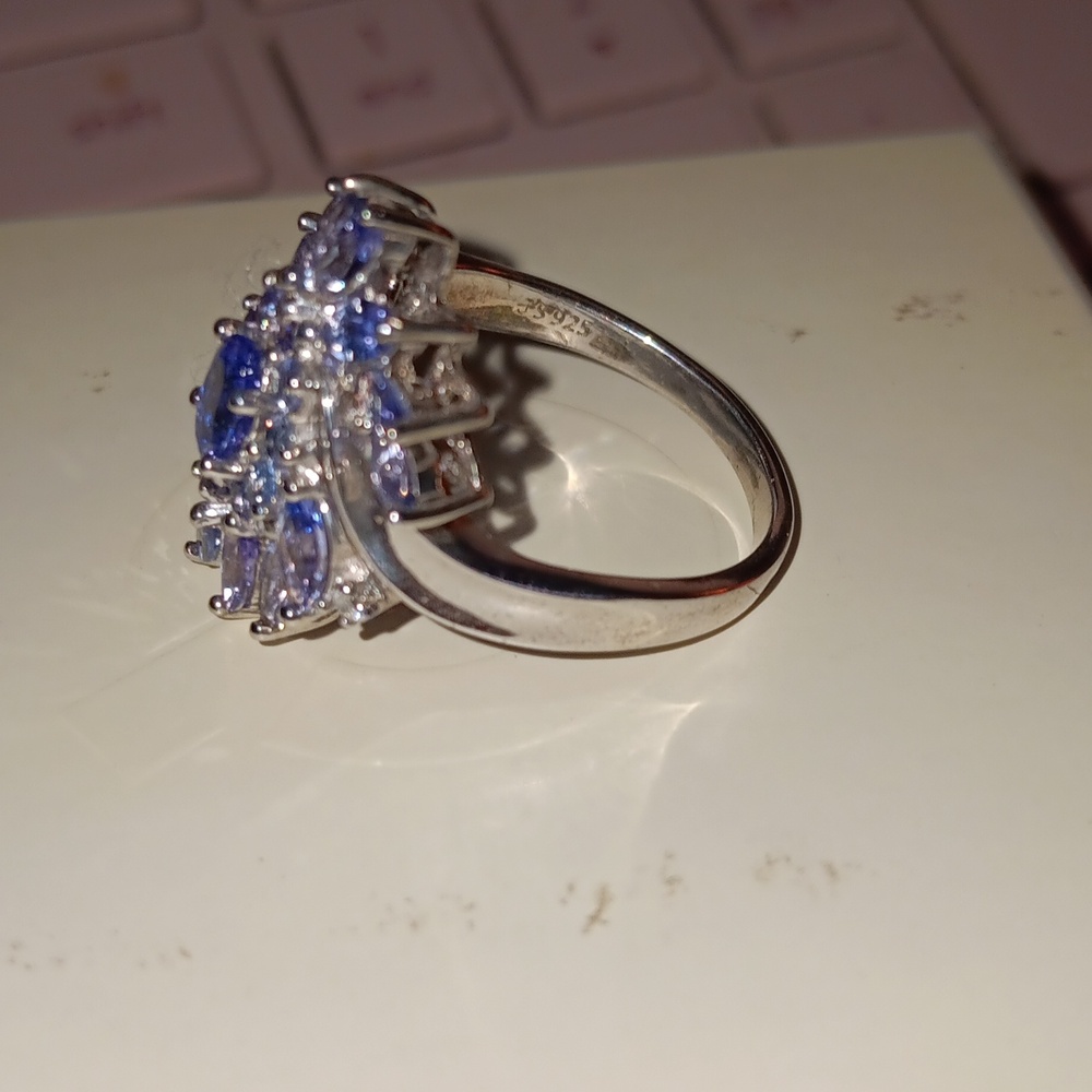Stunning Designer JS 925 Sterling Silver Tanzanite Cluster Ring - Size 8 - Picture 9 of 9